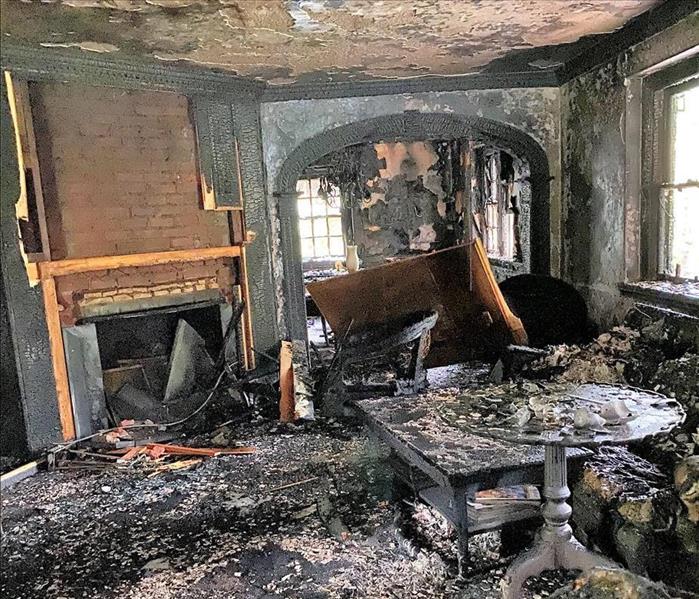Fire damaged living room 