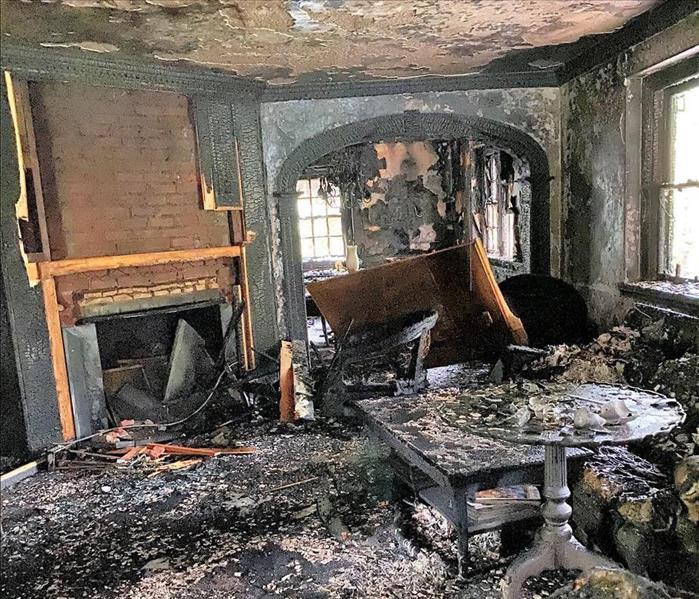 Fire damaged living room