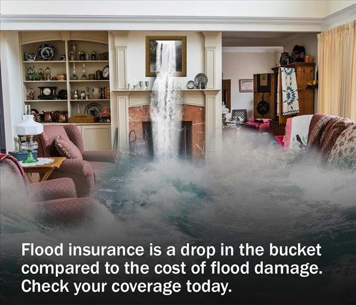 water flooding through a living room ceiling